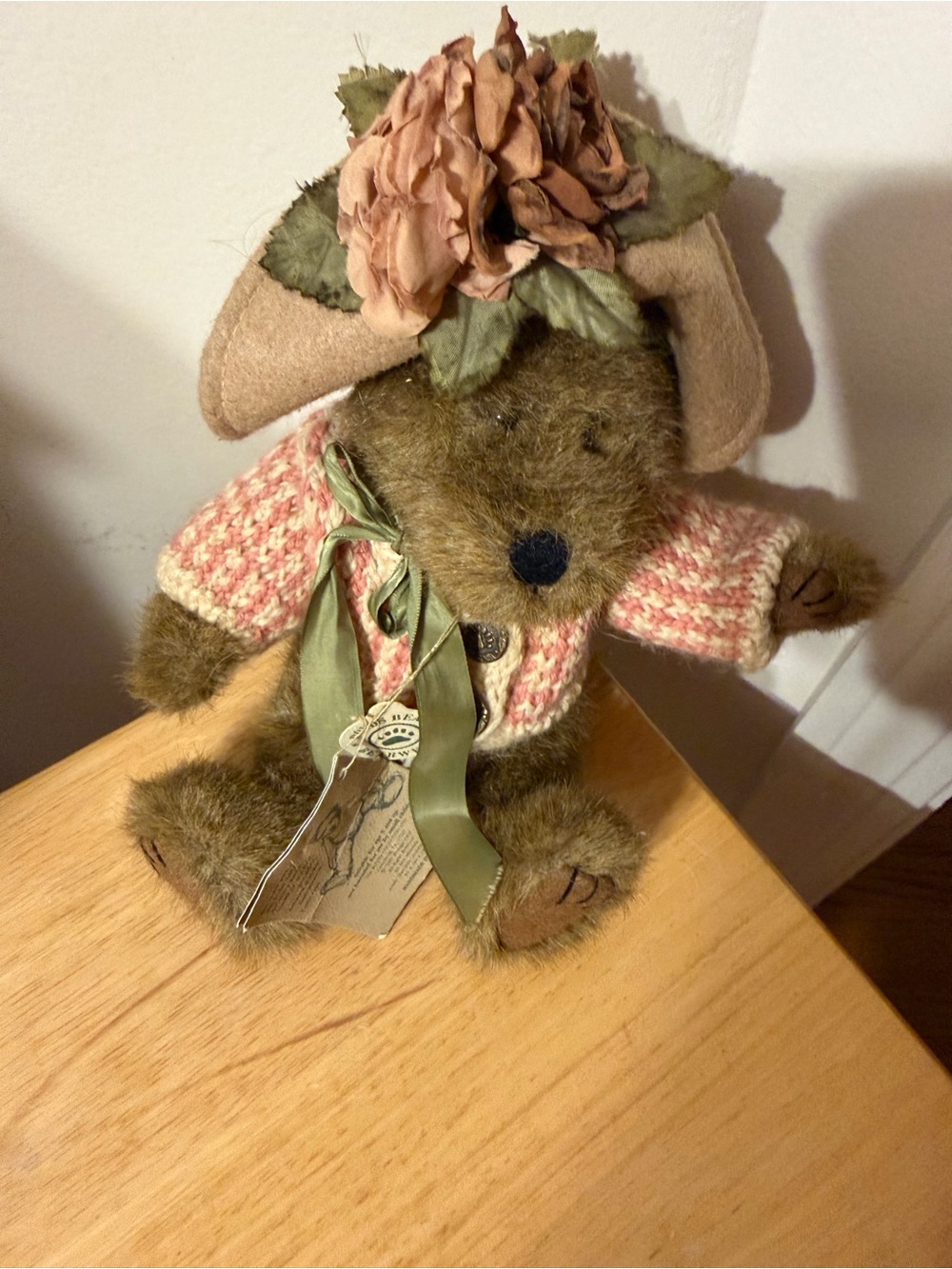 Vintage Boyds Bears “Mrs. Metz” in Pink Knit Sweater with Floral Hat